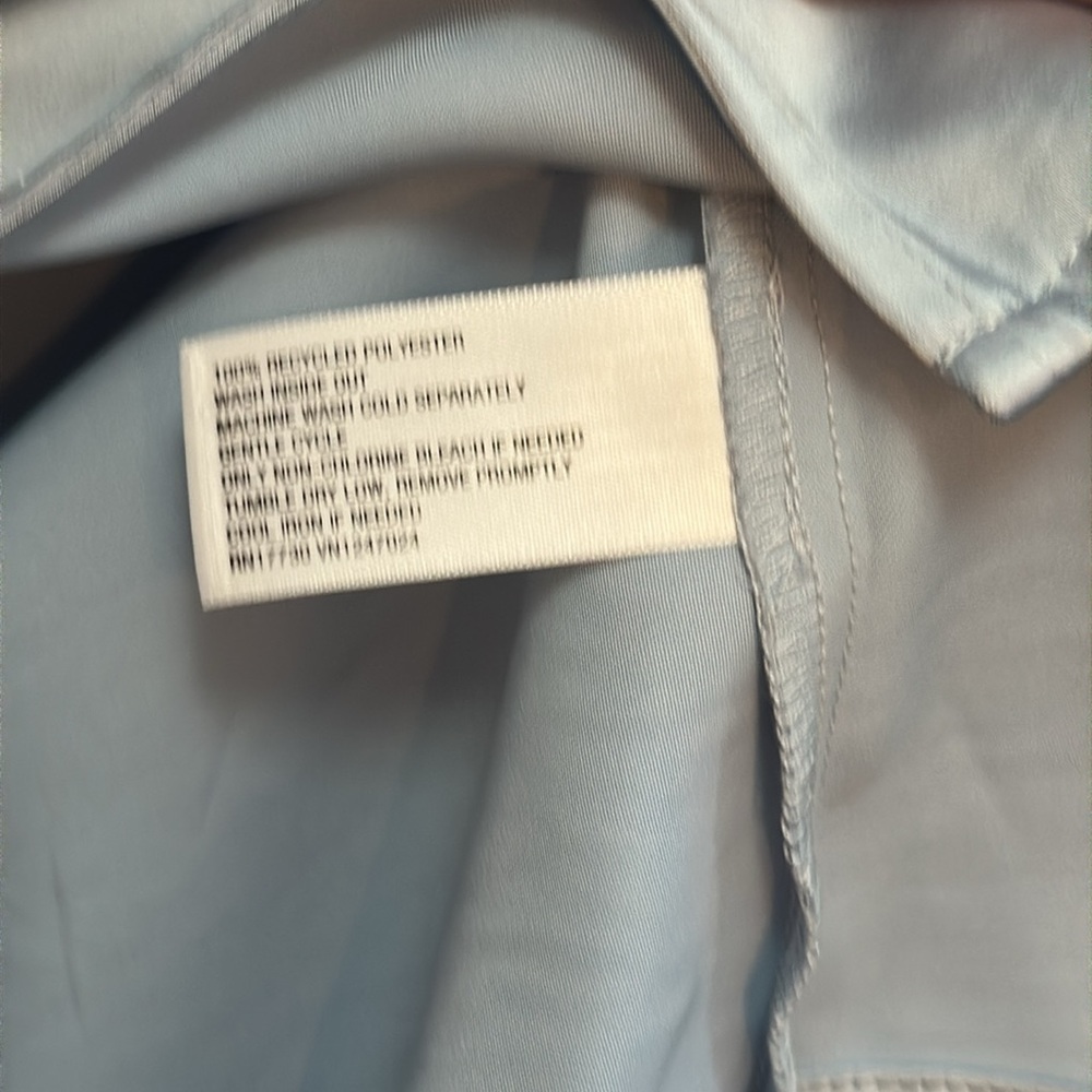 Light Blue Tie-Front Satin Polyester Blouse With Bell Sleeves Sz SM NEW! - Picture 6 of 6